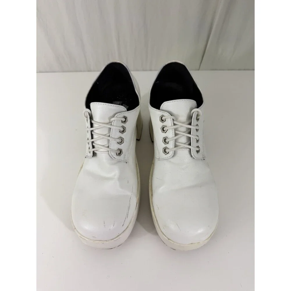 White Patent Men Platform Shoes Dance Party Sz 10-11 Chunky Retro ‘70s Fashion